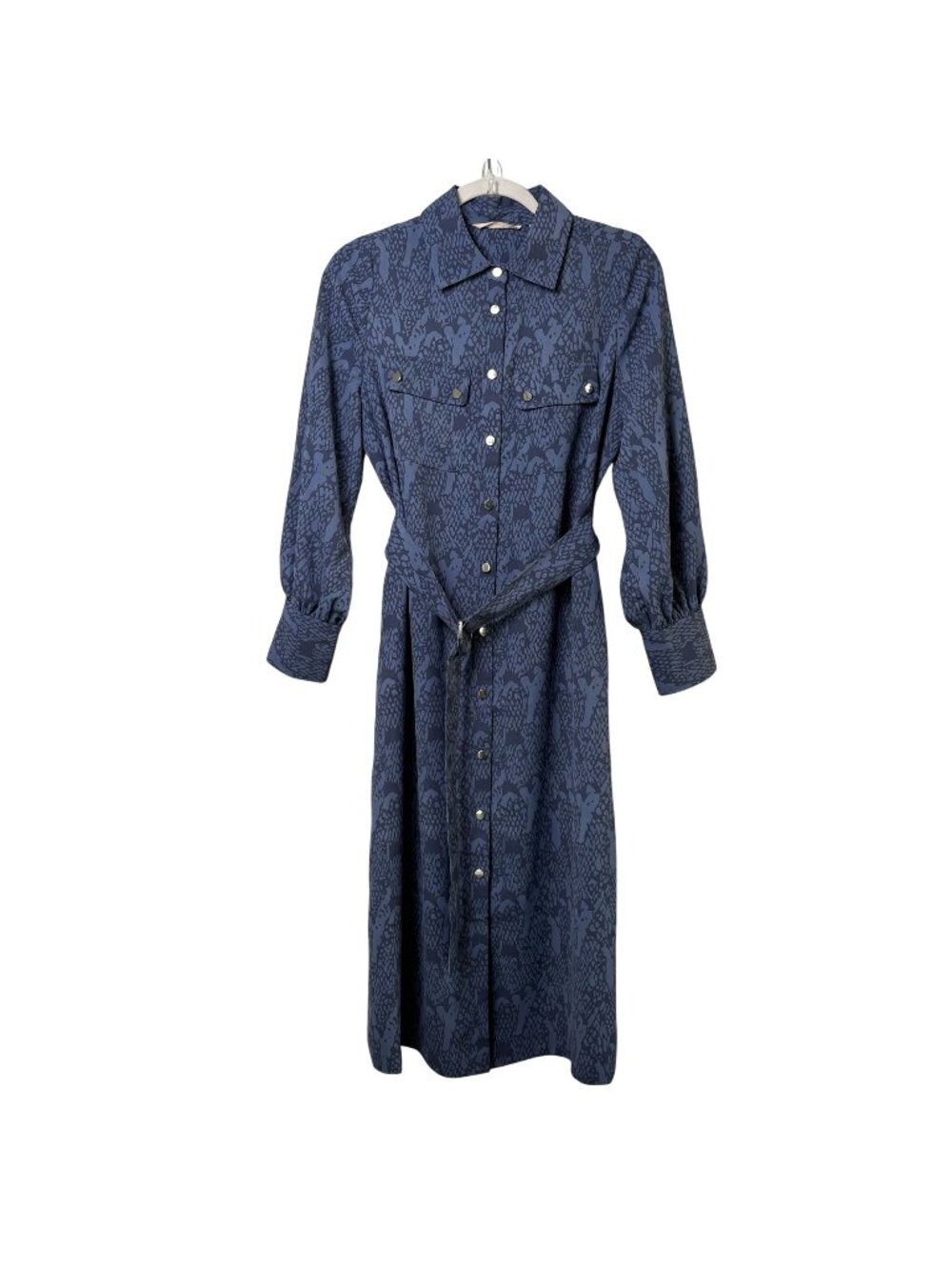 Soft Surroundings‎ Irina Midi Shirt Dress Size S Blue Snakeskin Print Belt